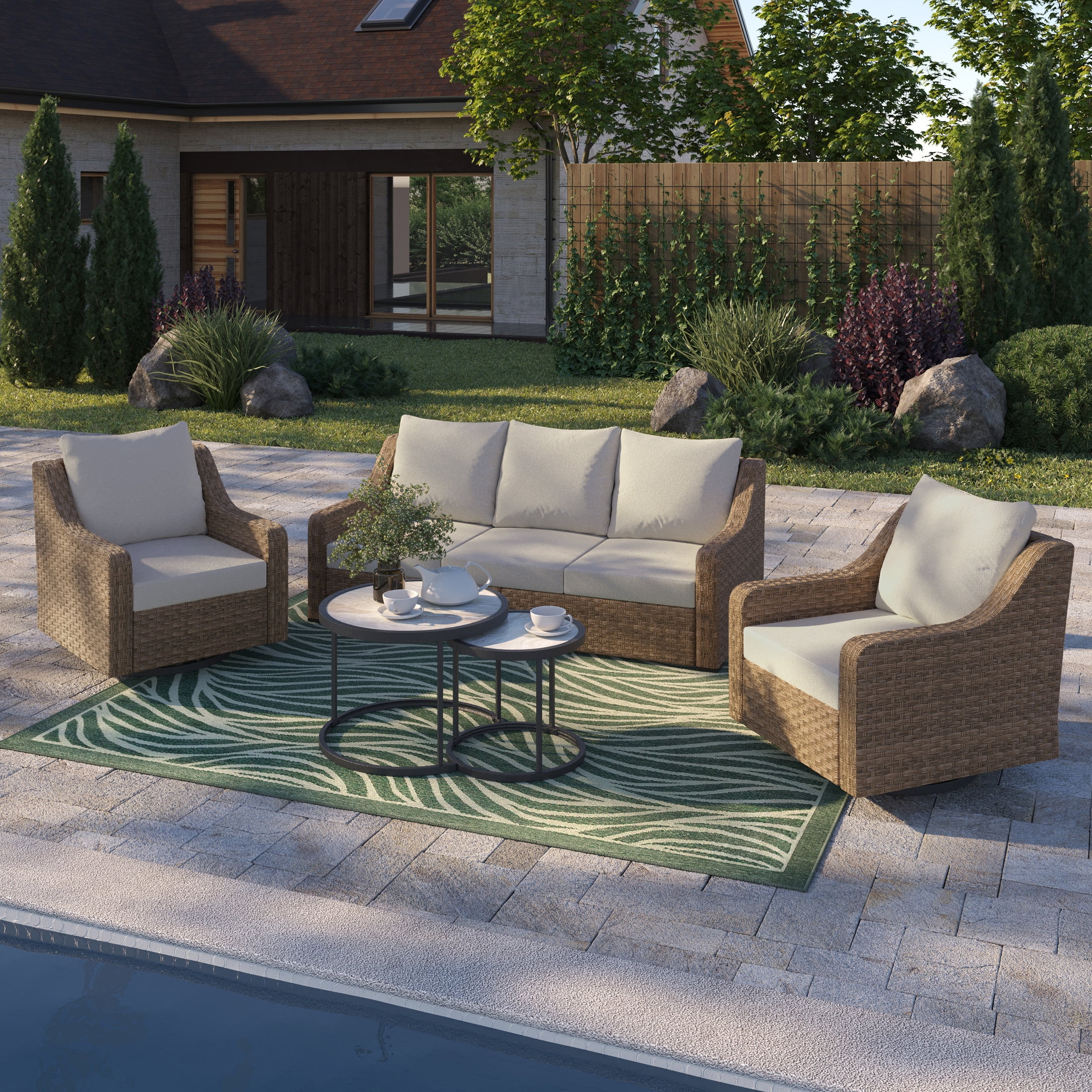 Better Homes & Gardens River Oaks 5-Piece Steel Outdoor Patio Set with Patio Covers, Natural | Walmart (CA)