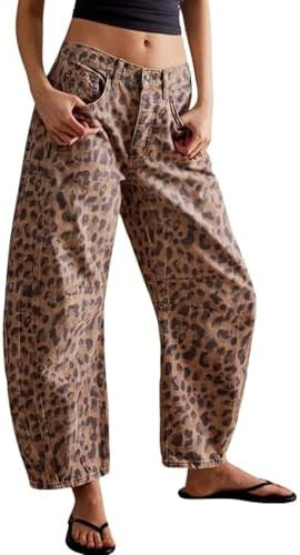 Womens Stretchy Mid Rise Barrel Jeans Vintage Loose Wide Leg Cropped Denim Pants Y2k Baggy Boyfri... | Amazon (US)