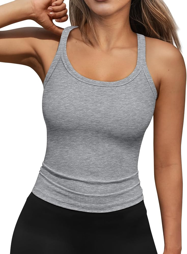 Trendy Queen Tank Tops for Women Summer Racerback Workout Tops Ribbed Spaghetti Strap Camisole Go... | Amazon (US)