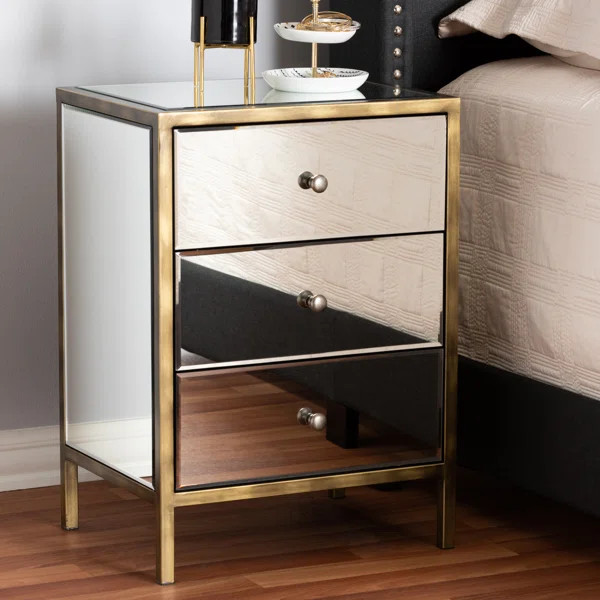 Hurley 3 - Drawer Nightstand in Silver | Wayfair North America