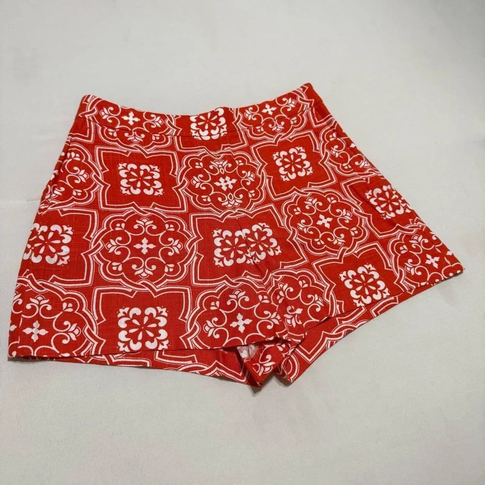 Ann Taylor 6 Petite High-Waist Orange Geometric Patterned Women’s Shorts | Poshmark