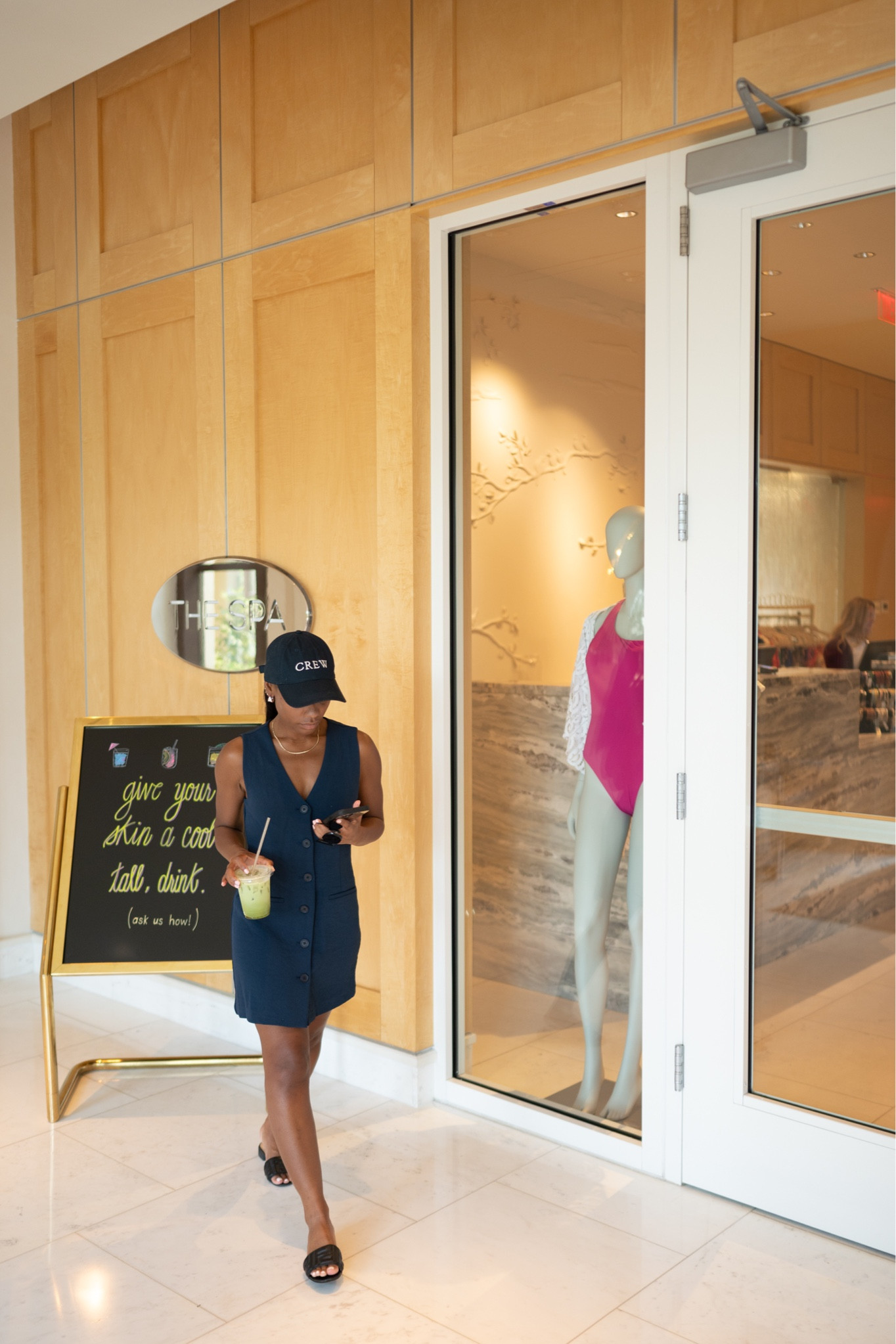 Blue mini vest dress and crew dad baseball cap 

#LTKstyletip #LTKFind #LTKtravel