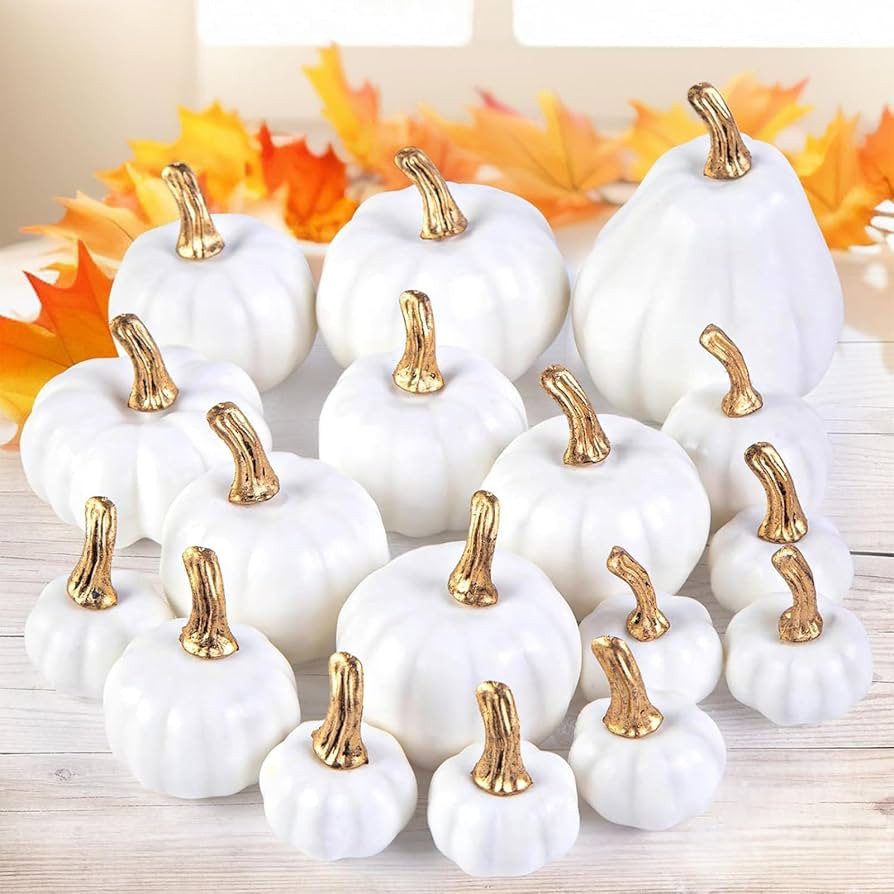DomeStar 18PCS White Pumpkins for Decoration, Artificial Small White Foam Pumpkins Assorted Sizes... | Amazon (US)