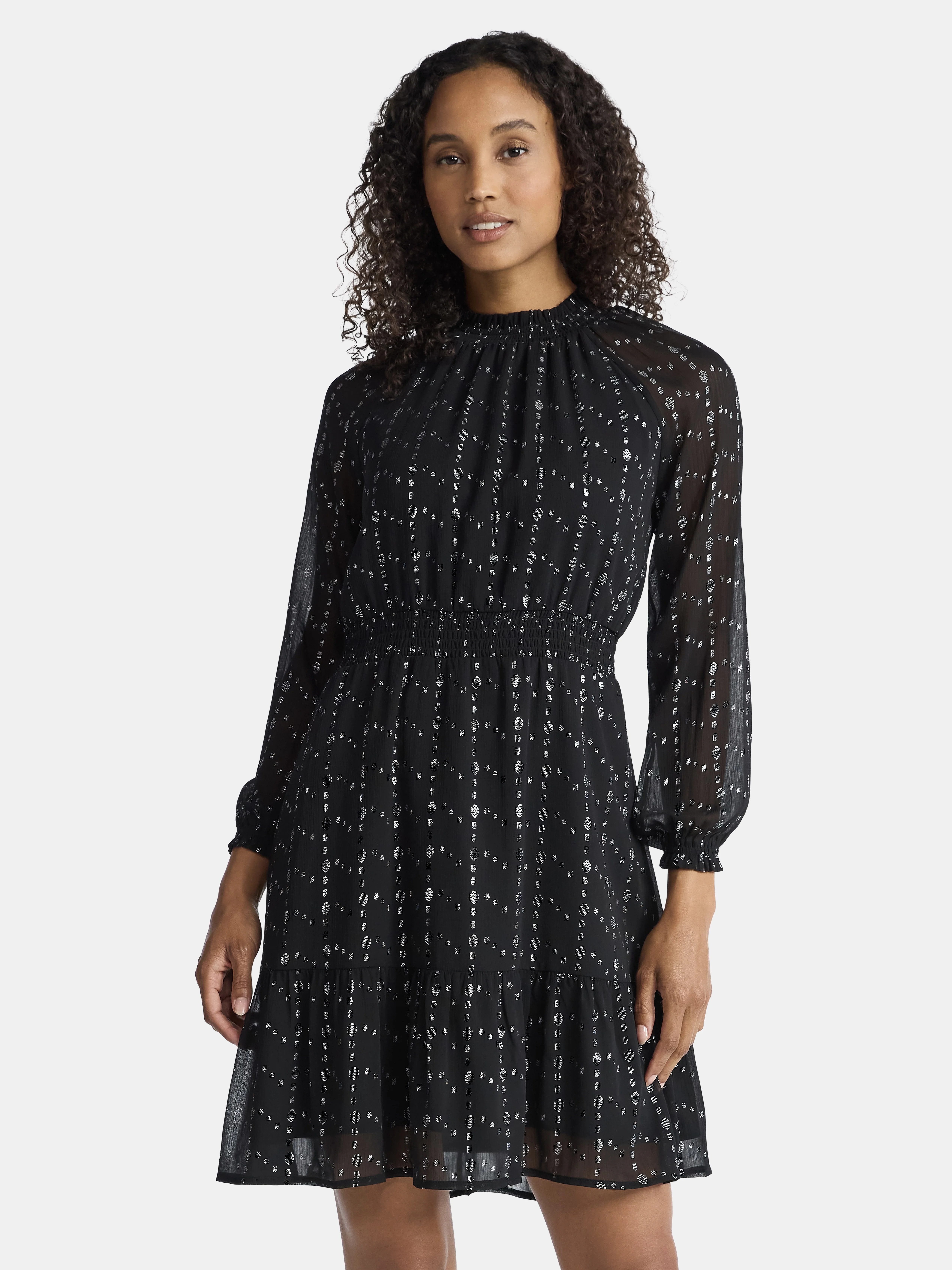 Time and Tru Women's Smocked Mini Dress with Long Sleeves, Sizes XS-XXXL | Walmart (US)