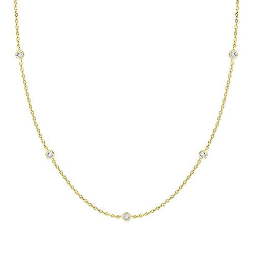 PAVOI 14K Gold Plated Station Necklace | Simulated Diamond BTY Necklace | Womens CZ Chain Necklac... | Amazon (US)