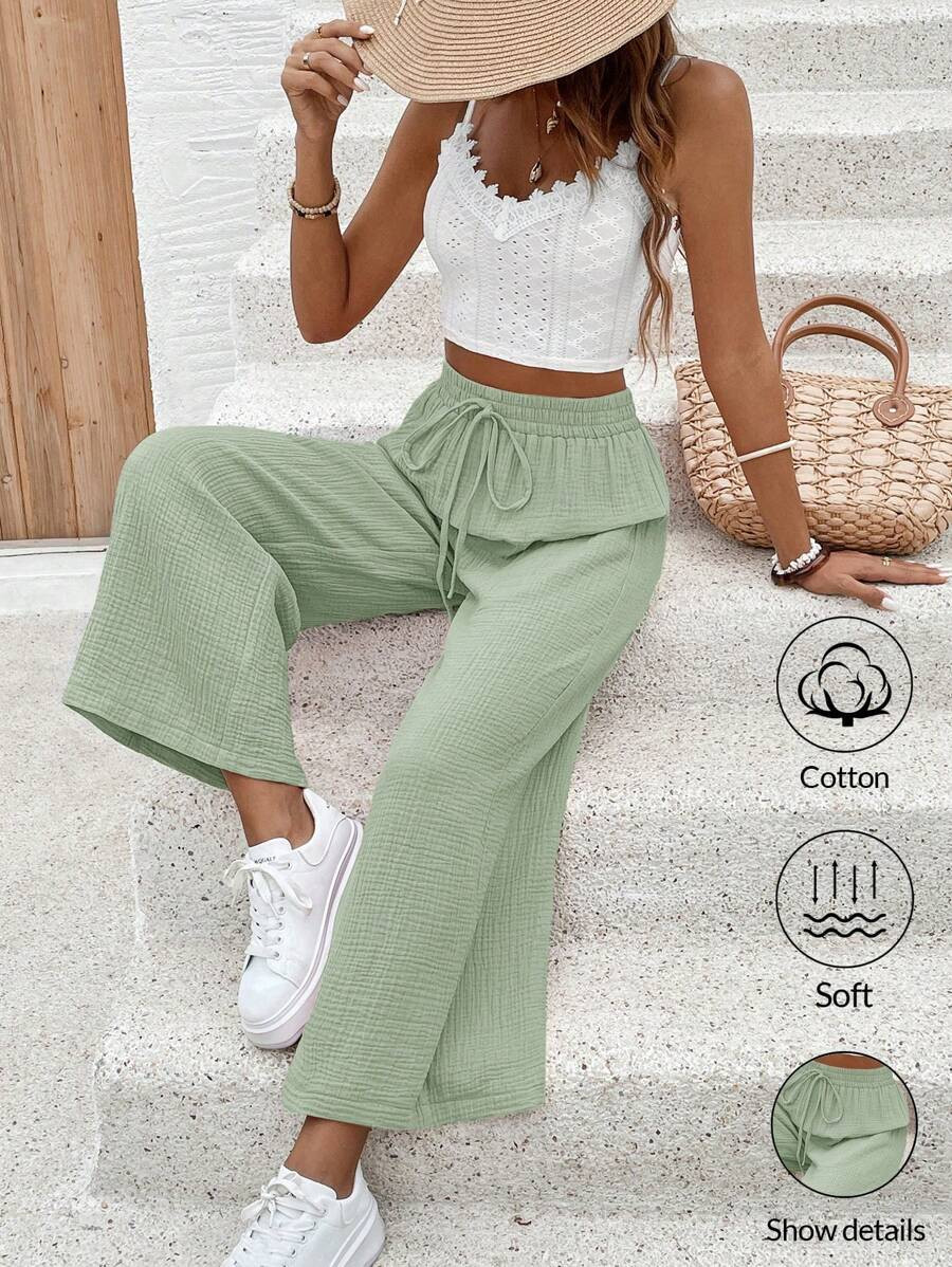SHEIN Frenchy Women Fashionable Rhombus Grid Pattern Camisole Top And Solid Color Long Pants Set | SHEIN