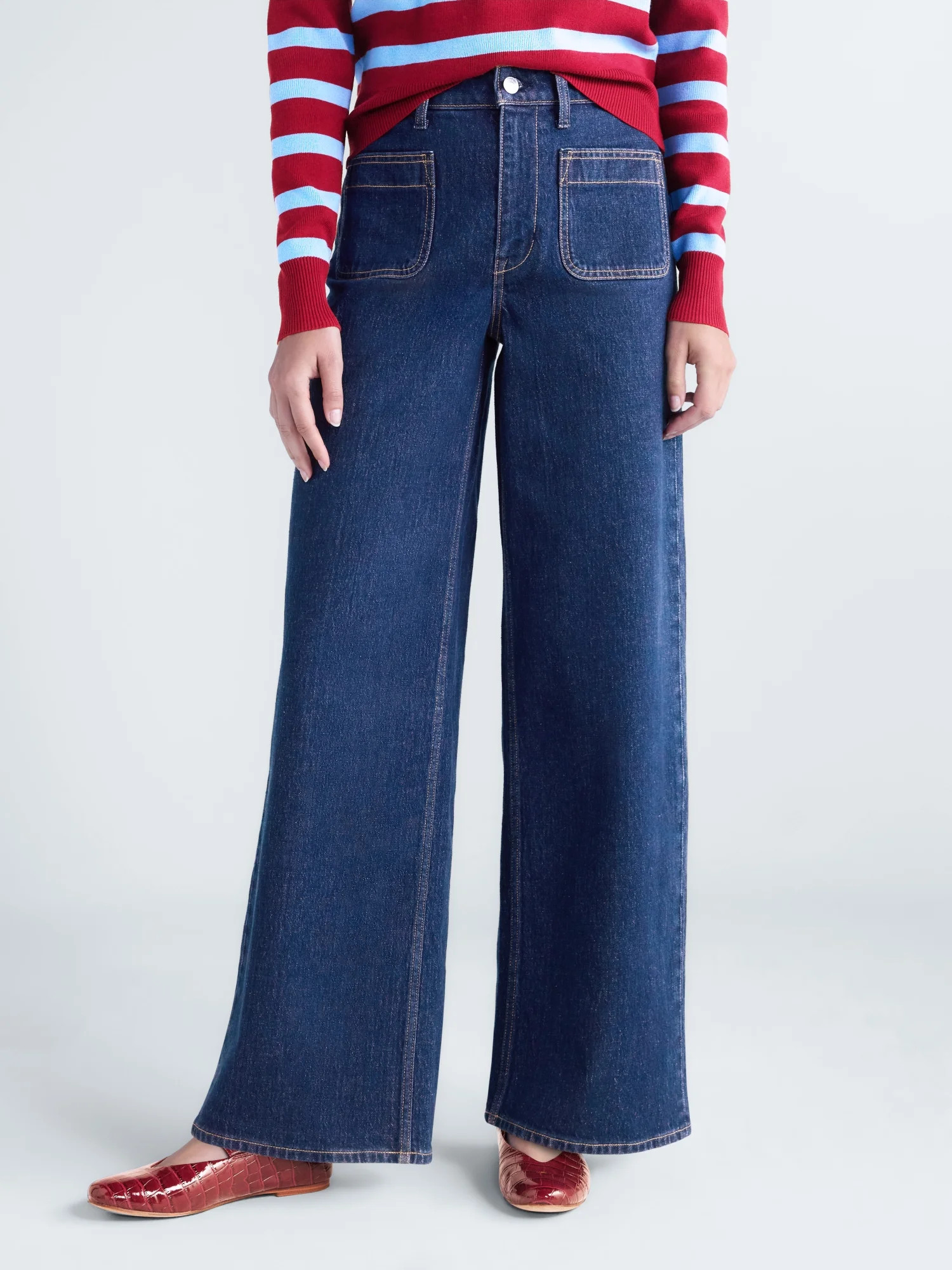 Free Assembly Women's and Women's Plus The Larchmont High Rise Patch Pocket Jeans, 32" Inseam, Sizes 0-28W - Walmart.com | Walmart (US)
