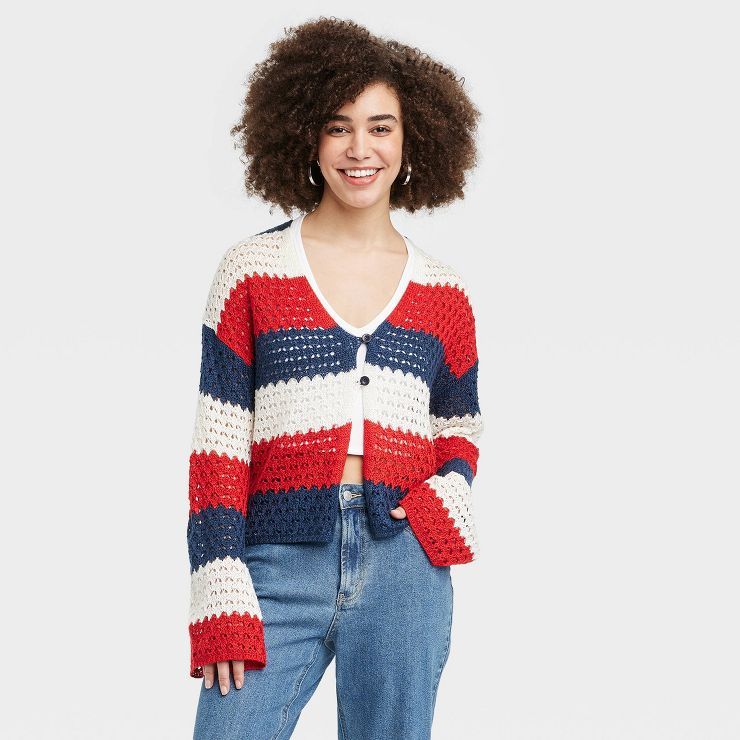 Women's Americana Crochet Graphic Cardigan | Target