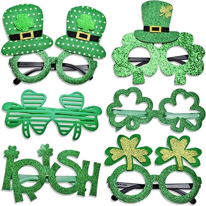 6 Pack St. Patrick's Day Green Glasses Shamrock Irish Sunglasses Green Clover Party Favors for Ki... | Amazon (US)