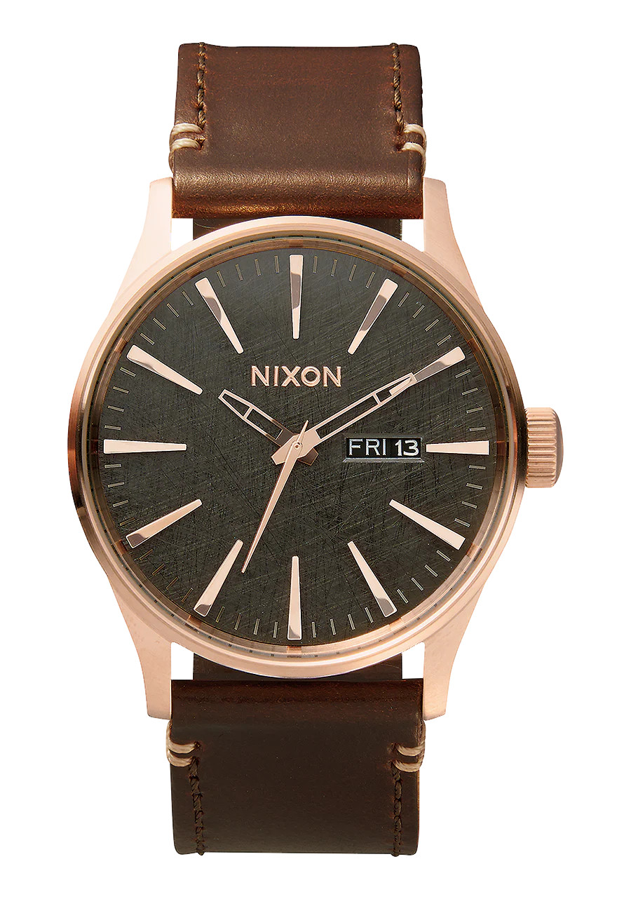 Sentry Leather Watch | Rose Gold / Gunmetal / Brown | Men's Leather | Nixon (US & Canada)