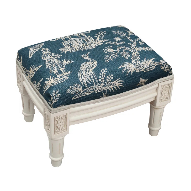 Canora Grey Camary Taupe Magnolia Linen Upholstered Footstool With Antique White Finish And Welti... | Wayfair North America