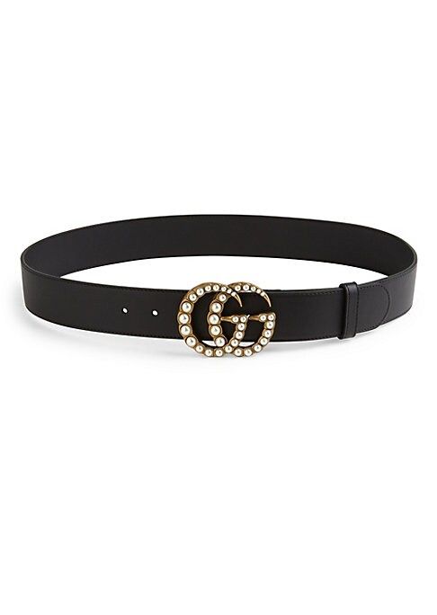 Gucci Women's Pearly GG Buckle Leather Belt - Black - Size 95 (Medium) | Saks Fifth Avenue