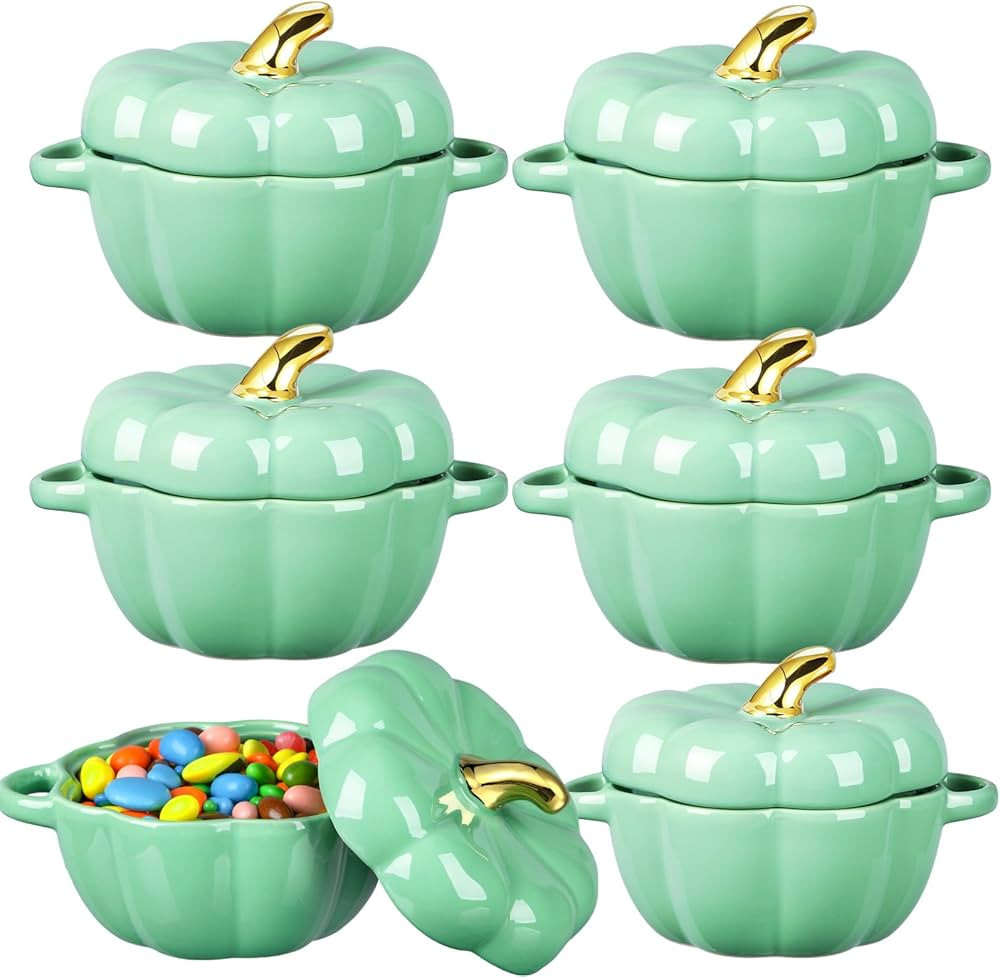Yaomiao 6 Pcs Pumpkin Ceramic Bowl 15 oz Pumpkin Soup Bowl Pumpkin Shape Storage Jar with Lid and... | Amazon (US)
