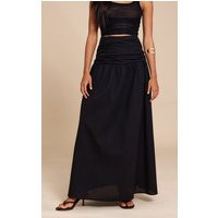 Black Cotton Ruched Waist Maxi Skirt | PrettyLittleThing US