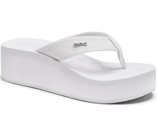 ONCAI Women's Platform Wedge Flip Flops Sandals Size 8.5 Trendy Dressy Summer Beach Vacation Pool White Thong Chunky Sandalias Comfy Cute Thick Waterproof Arch Support Rubber Foam Soles | Amazon (US)