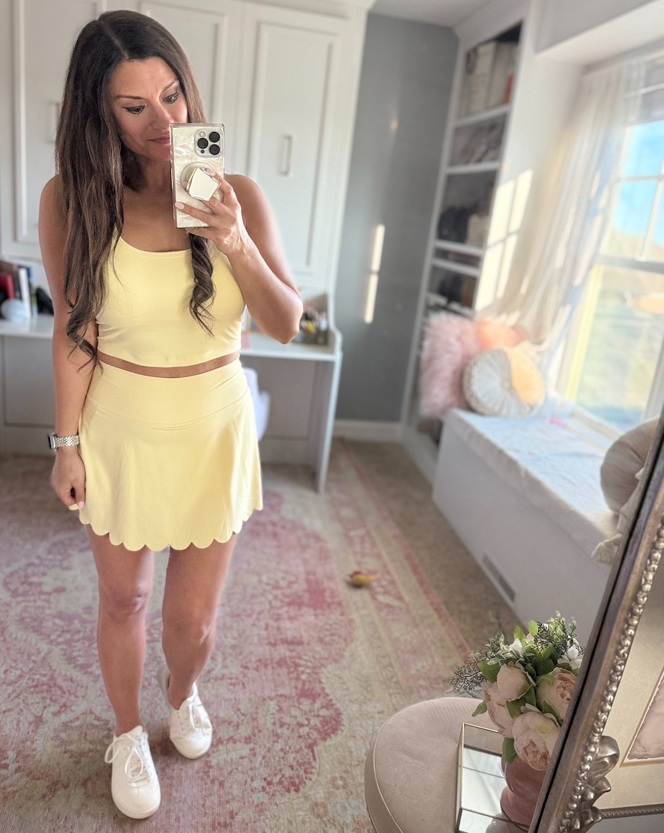 Butter yellow workout gear for pickleball 

 