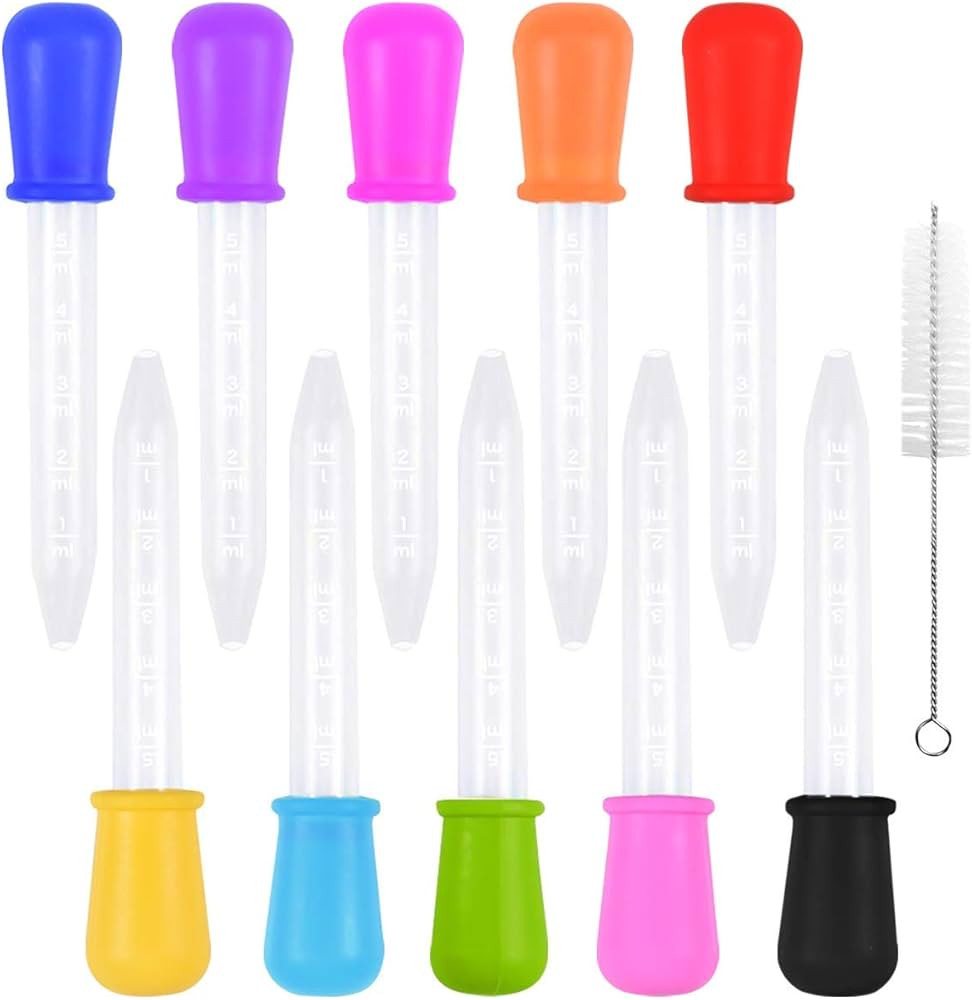 10 Pcs Liquid Droppers Pipettes with 1 Cleaning Brush, 5ML Silicone and Plastic Eyedropper Transf... | Amazon (US)