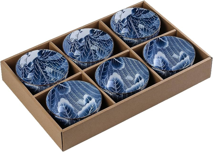 Gegong 6 Pack Ceramic Bowls, Japanese Style Rice Bowls, 10 Ounces Thickening Blue and white porce... | Amazon (US)