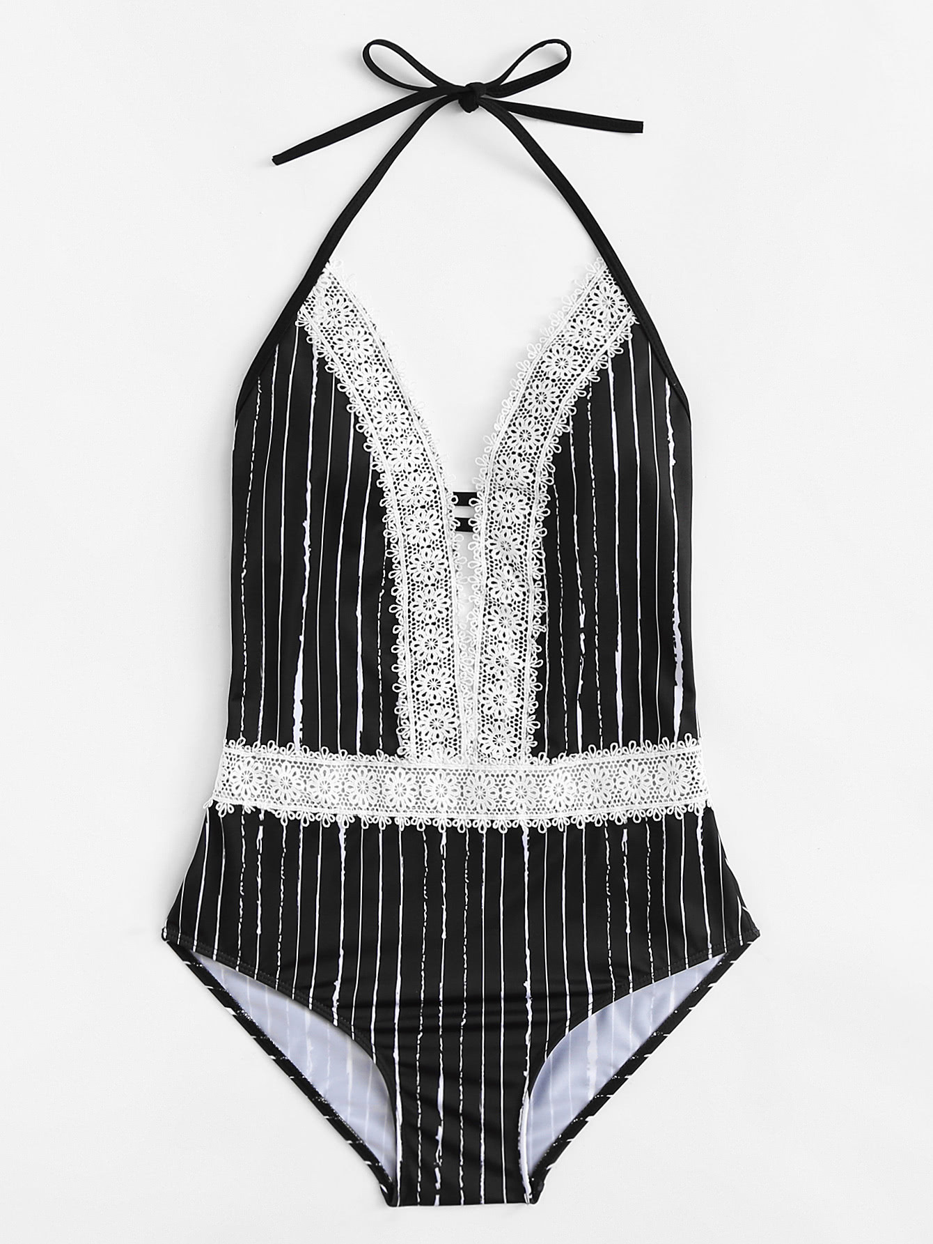 Crochet Lace Striped Swimsuit | SHEIN