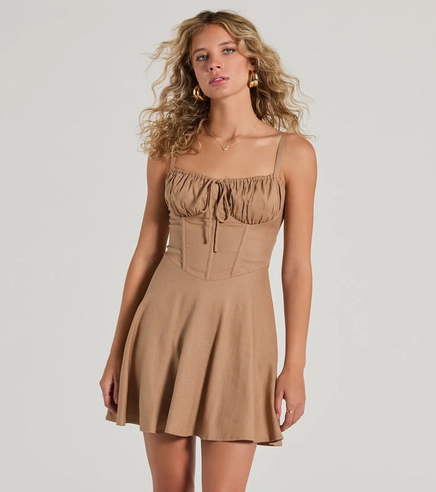 Bold New Look Corset Lace-Up Linen Skater Dress | Windsor Stores