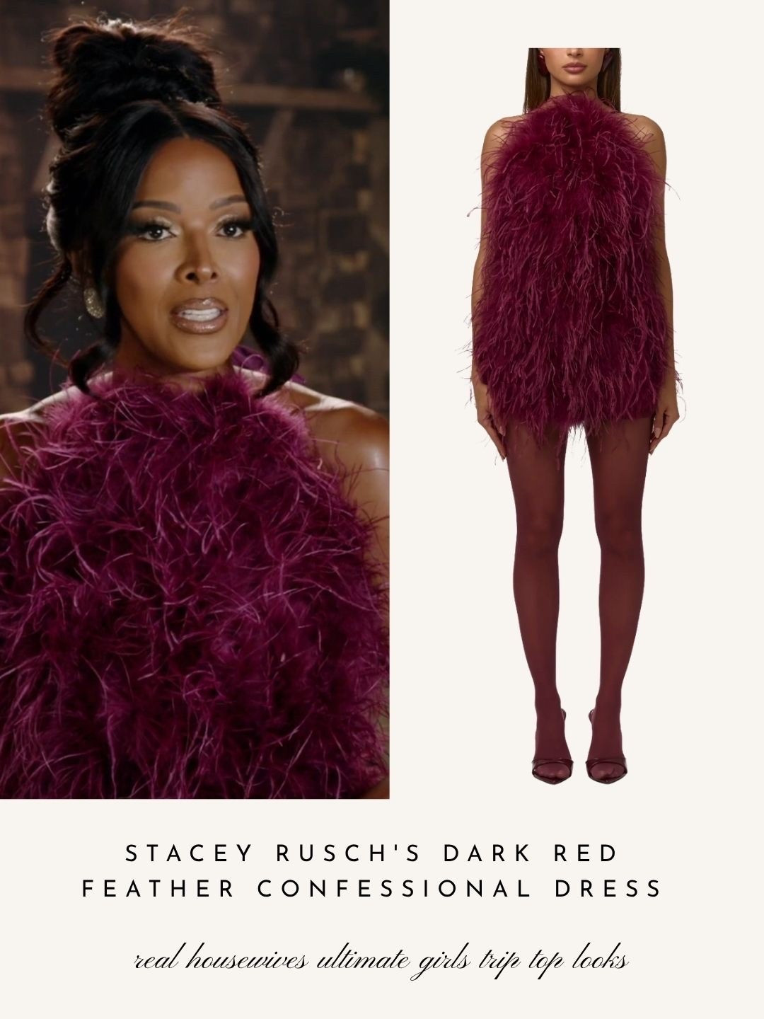 Stacey Rusch’s Dark Red Feather Confessional Dress