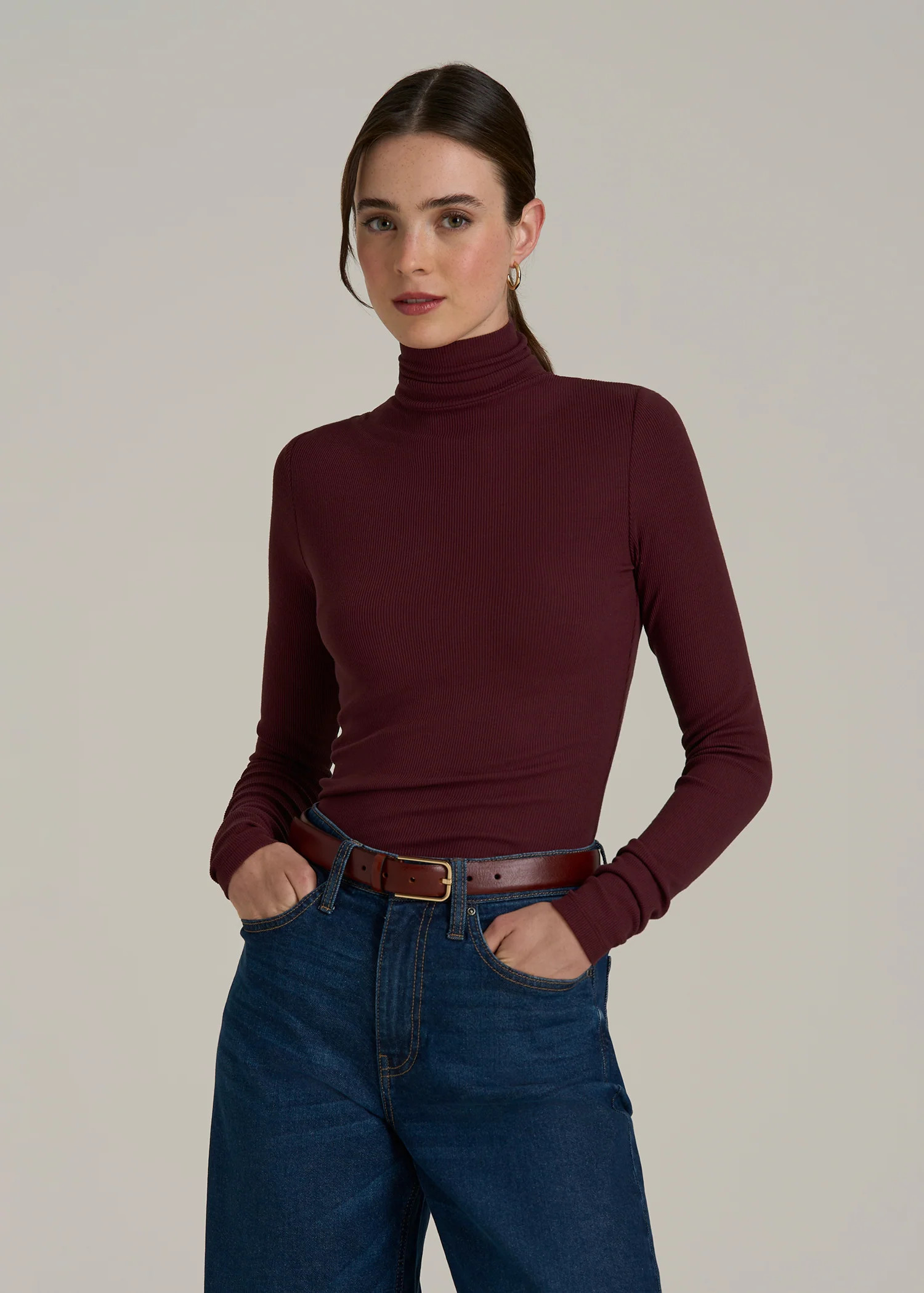 Fitted Long Sleeve Ribbed Turtleneck Tee for Tall Women in Port Royale | American Tall