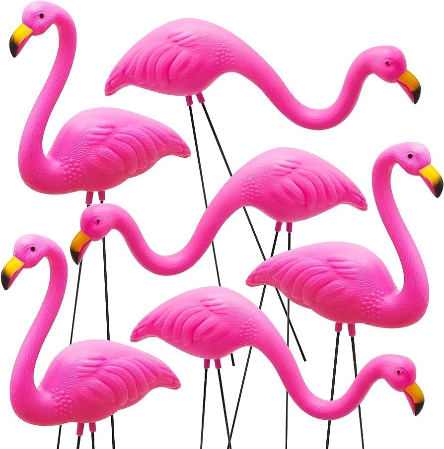 JOYIN Set of 6 Small Pink Flamingo Yard Ornament Stakes, Mini Lawn Plastic Flamingo Statue with M... | Amazon (US)