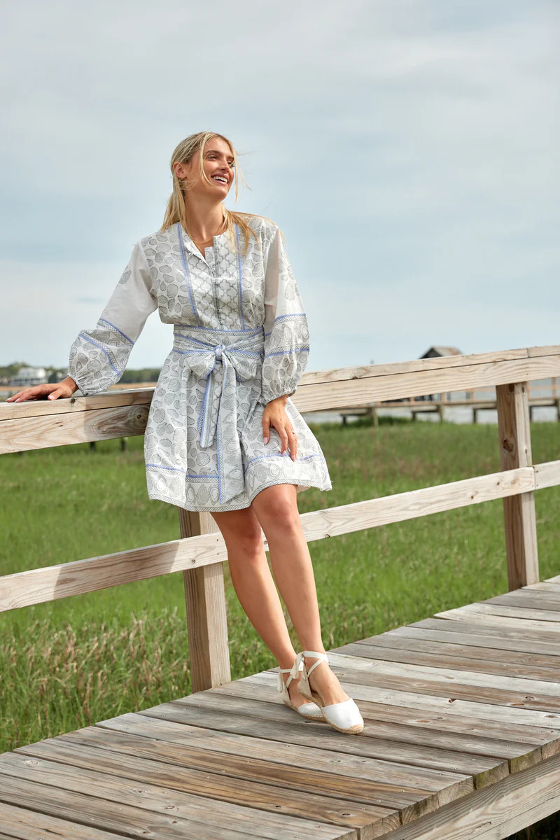 Sue Sartor Jewel Neck Flounce™ Shorty | Oyster/Periwinkle Coastal Tide | SUE SARTOR