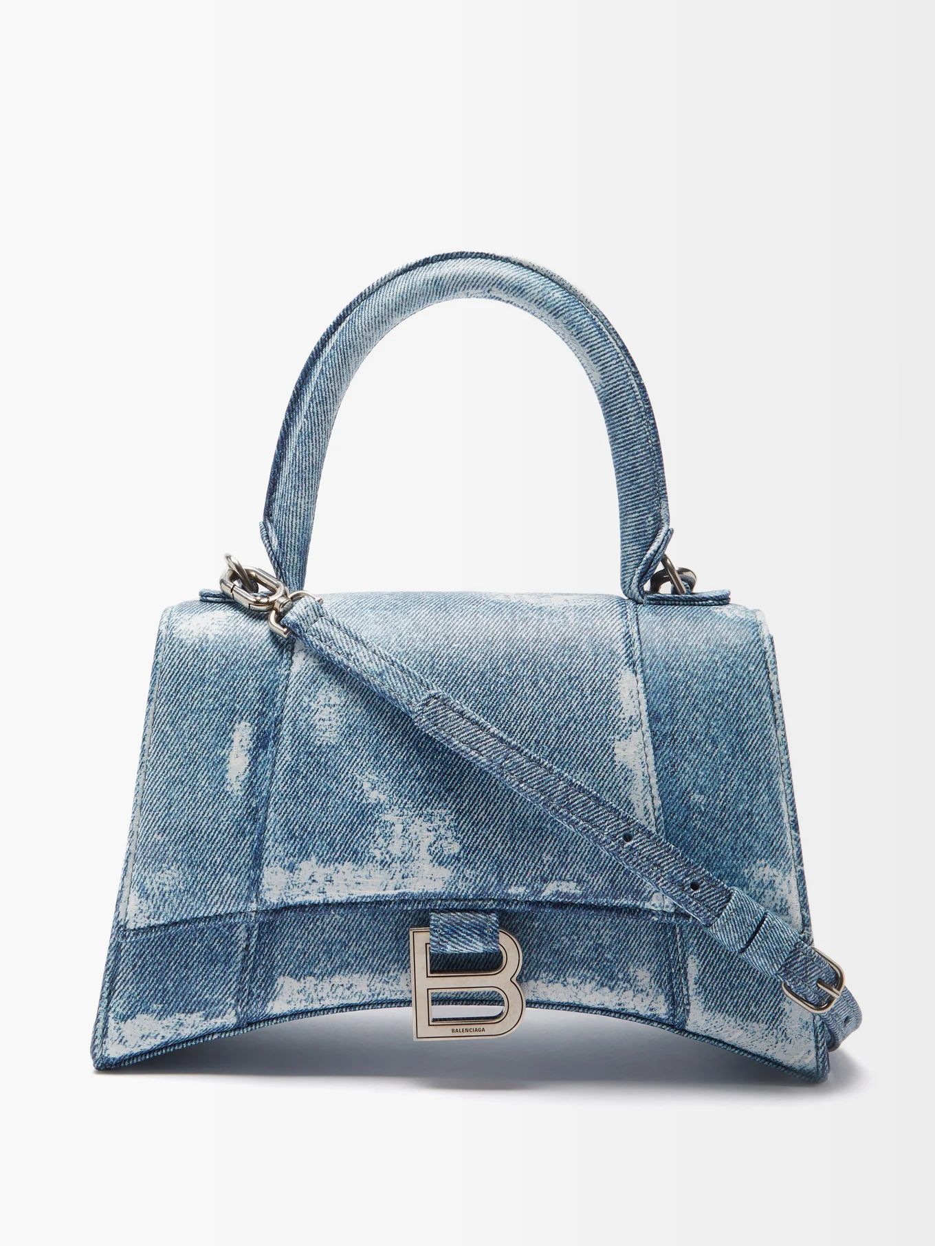 Hourglass denim-print leather bag | Balenciaga | Matches (US)