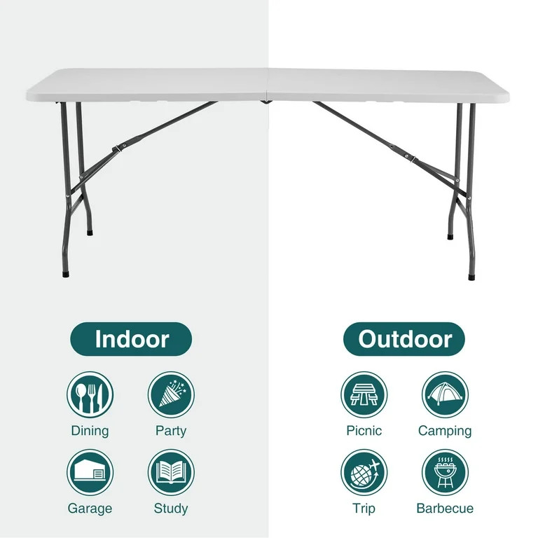 Alvantor Heavy Duty Folding Table Indoor Outdoor, Portable Camping Table, White | Walmart (US)