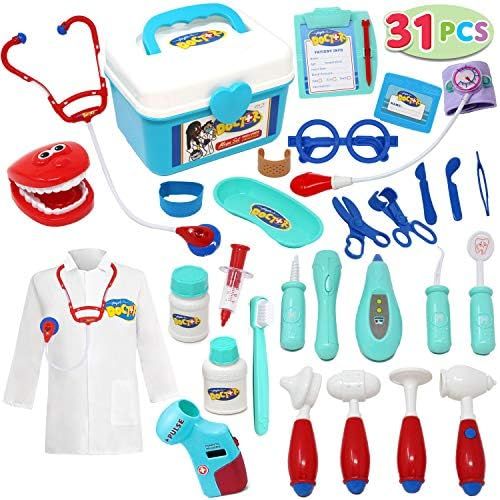 JOYIN 31Pcs Kids Doctor Playset, Pretend Doctor Kit Dentist Medical Kit with Electronic Stethoscope  | Amazon (US)