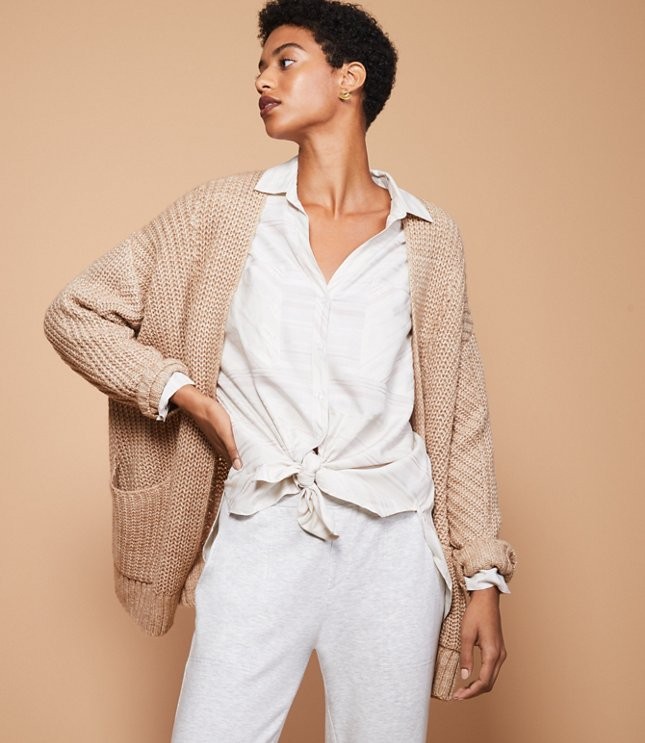 Lou & Grey Stitchy Blouson Cardigan | LOFT | LOFT