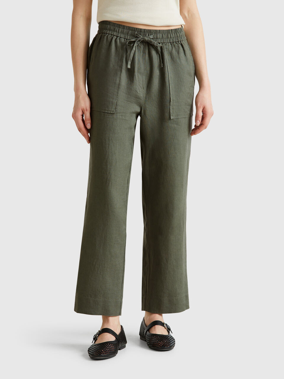 Pantaloni in puro lino con elastico - Bianco | Benetton | Benetton (EU)