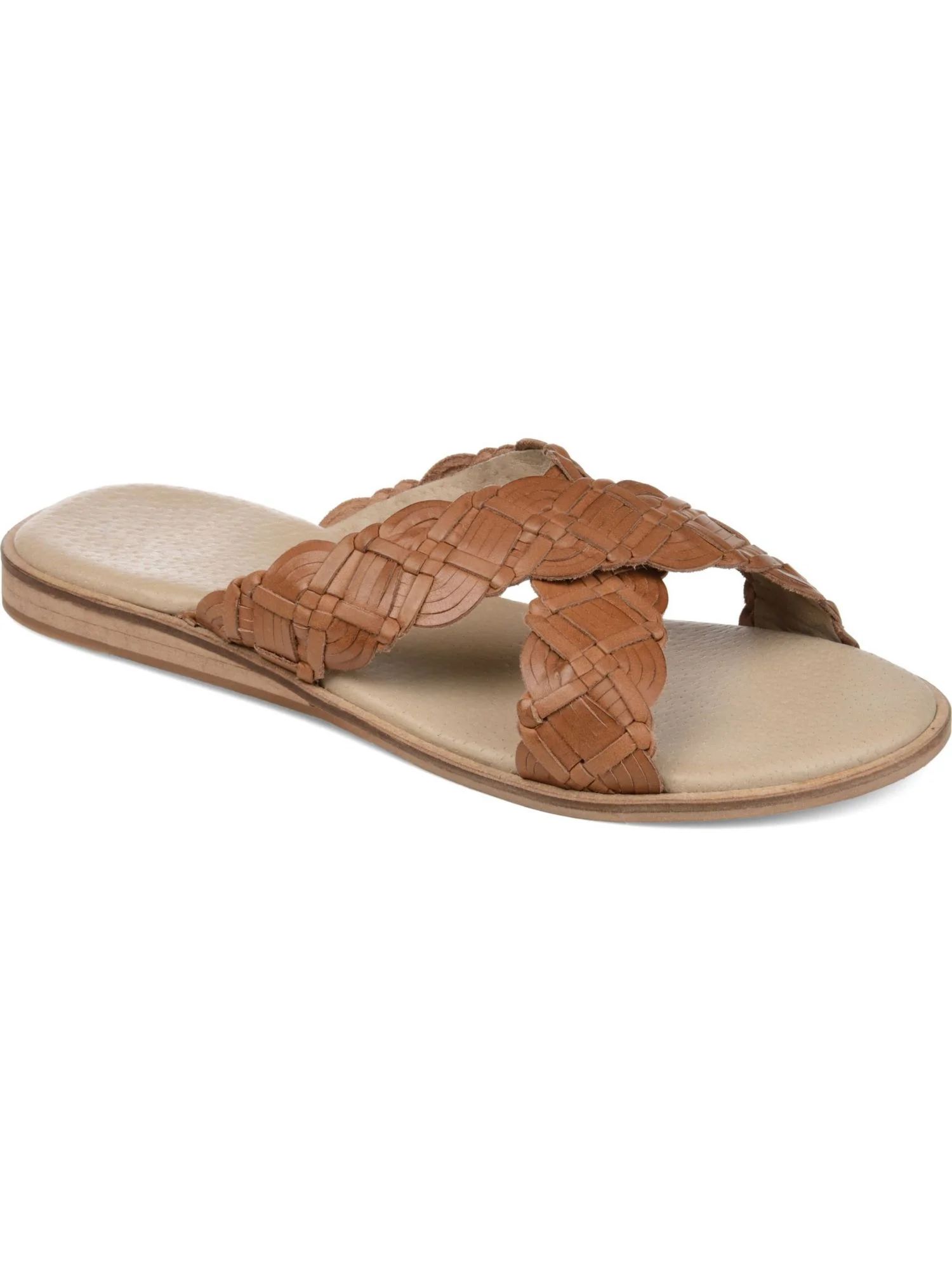 JOURNEE COLLECTION Womens Brown Braided Crisscross Straps Bryson Round Toe Slip On Leather Sandal... | Walmart (US)