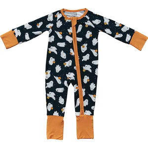 Ghosts Bamboo Zipper Onesie by Mebie Baby - Double Zipper & Foot Grips for Babies 0-18 Months | Mebie Baby