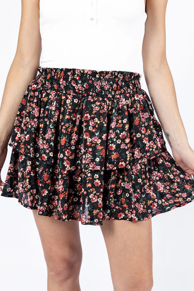 Breezy Black Floral Tiered Skort FINAL SALE | Pink Lily