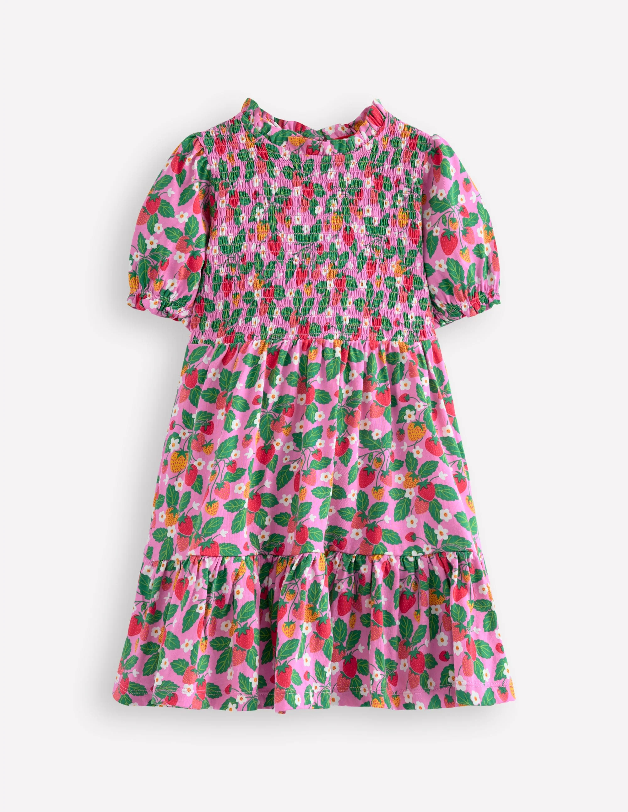 Aurora Shirred Twirly Dress-Cosmos Pink Strawberry Patch | Boden (US)