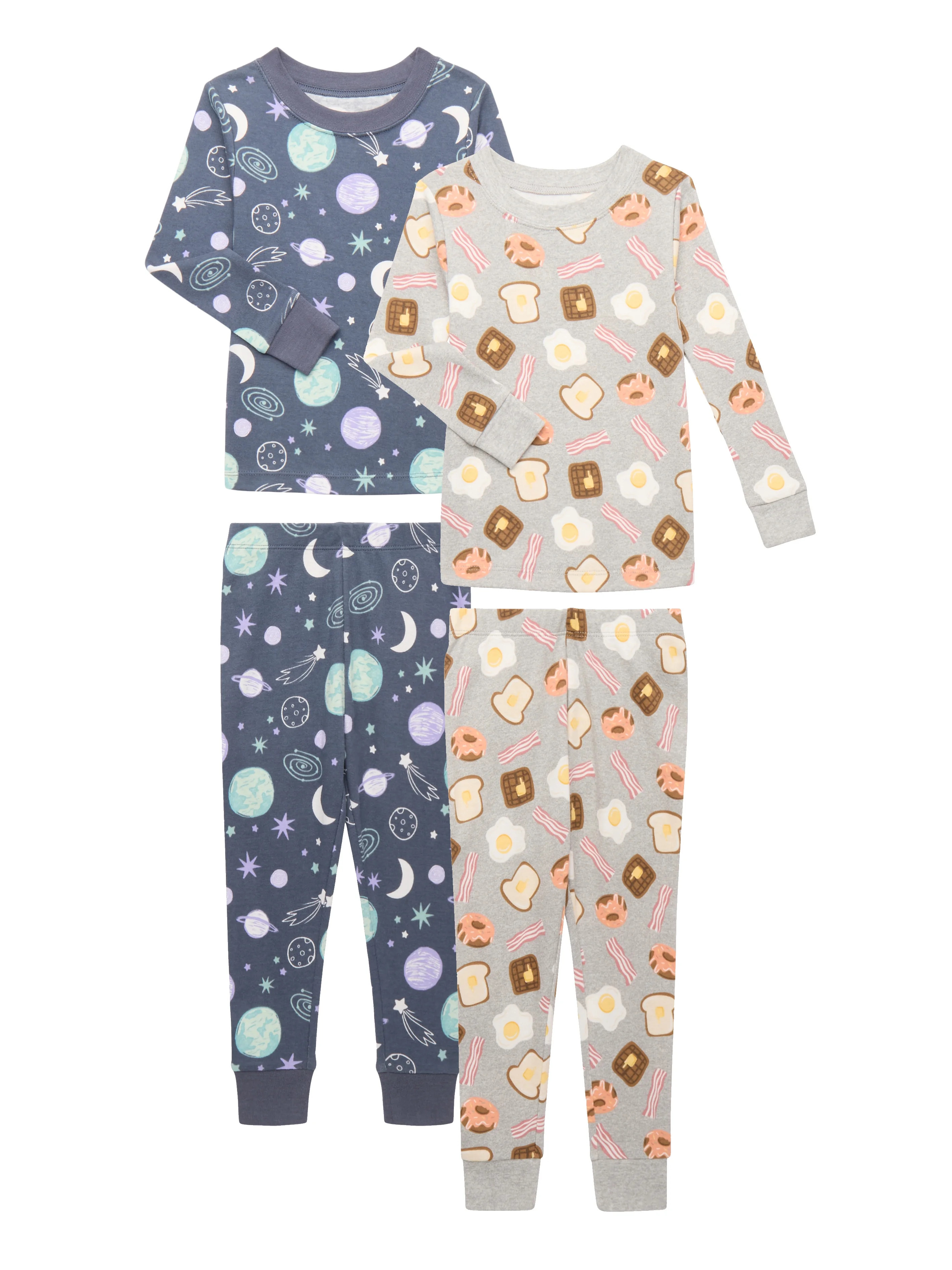 Wonder Nation Toddler Long Sleeve Tight Fit Cotton Pajama Set, 4-Piece, Sizes 12M-5T | Walmart (US)
