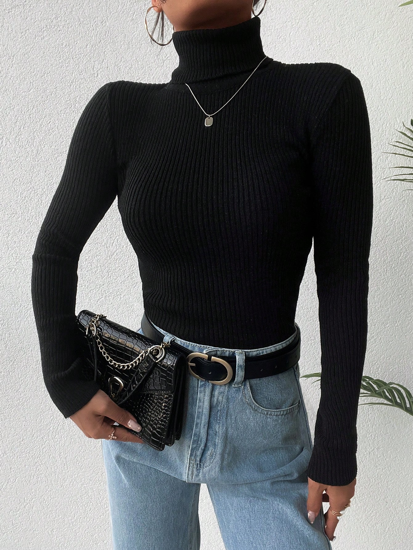 Turtleneck Ribbed Knit Sweater | SHEIN USA | SHEIN