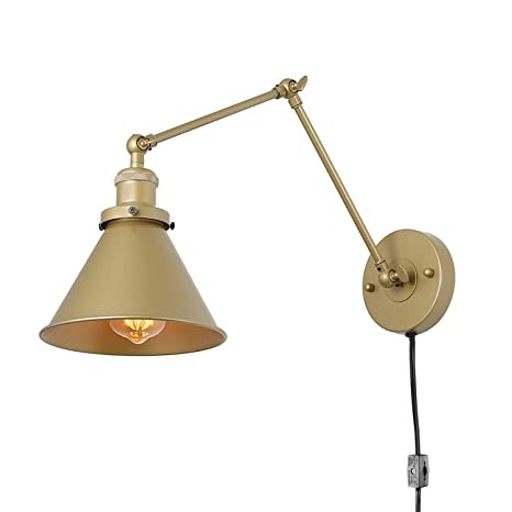 LNC Swing Arm Wall Lamp Adjustable Wall Sconces Plug-in Sconces Wall Lighting (Champagne Gold) | Amazon (US)