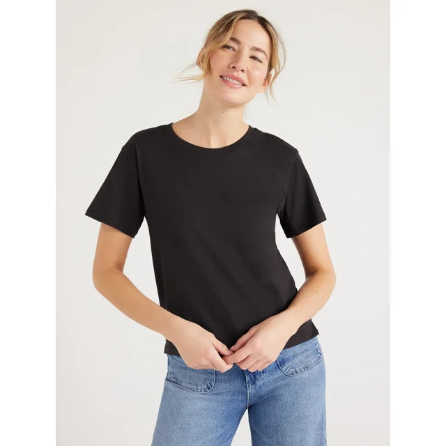Free Assembly Women's Cotton Cropped Boxy Tee with Short Sleeves, Sizes XS-XXL | Walmart (US)