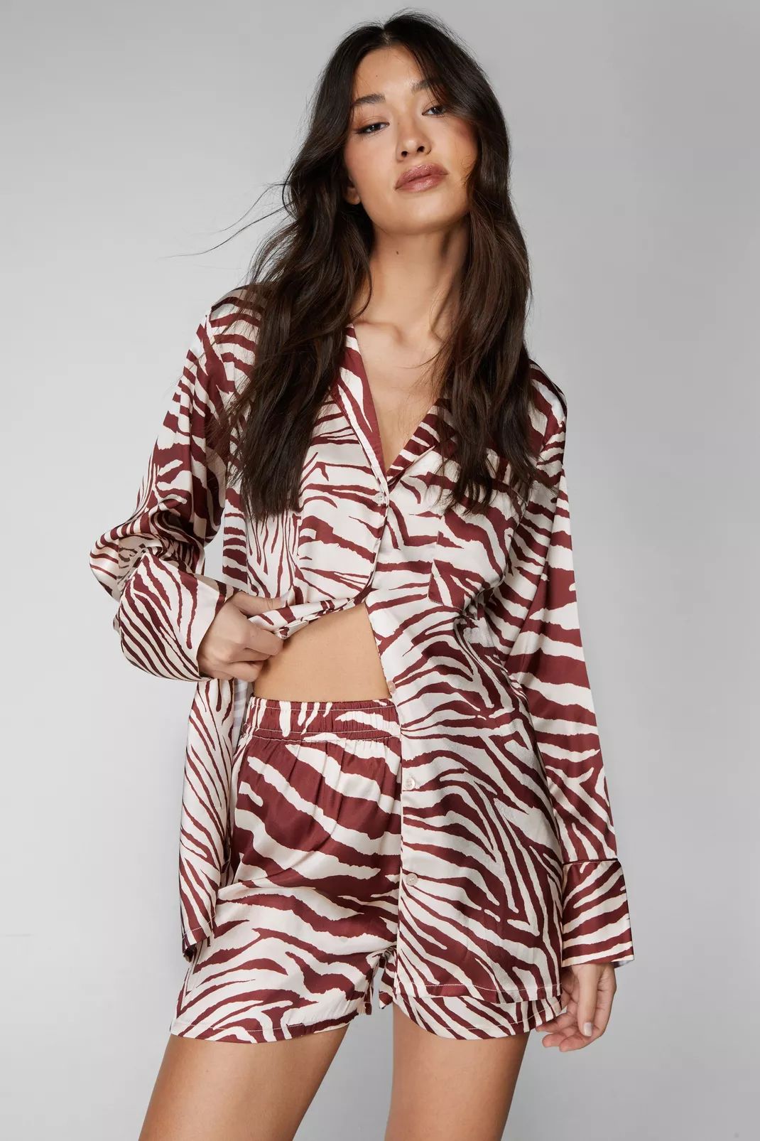 Satin Zebra Oversized Pajama Shorts Set | Nasty Gal US