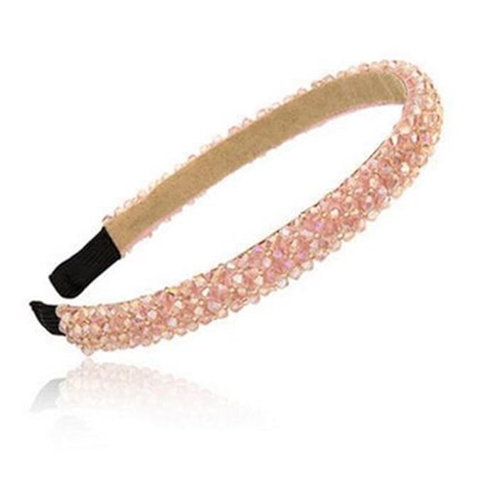 Ruihfas Fashion Sparkle 4 Rows Crystal Rhinestone Headbands Beaded Hair Hoop Band (Pink) | Amazon (US)