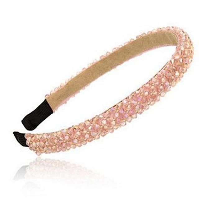 Ruihfas Fashion Sparkle 4 Rows Crystal Rhinestone Headbands Beaded Hair Hoop Band (Pink) | Amazon (US)