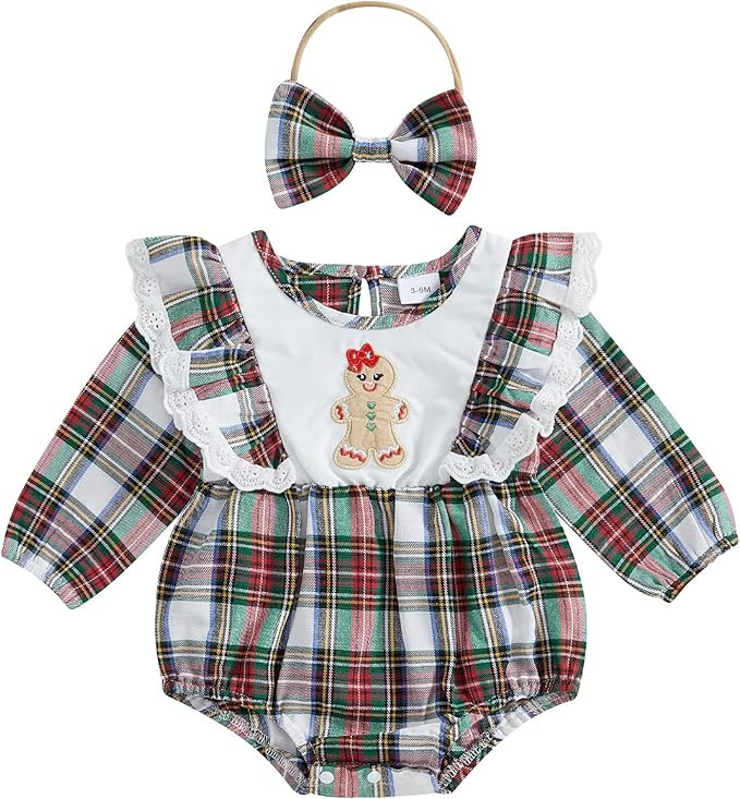 BemeyourBBs Baby Girl Christmas Outfit Ruffle Bubble Romper Long Sleeve Jumpsuit with Bow Headban... | Amazon (US)