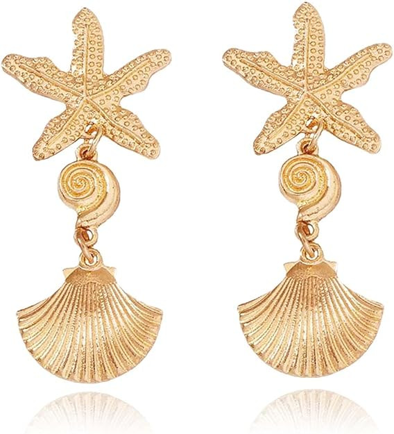 Gold Shell Dangle Earrings Starfish Earrings ocean jewelry earring for women | Amazon (US)