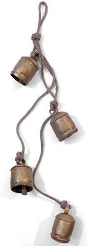 Carfar Handicrafts Chunky Rustic Vintage Indian Cow Bells on Rope Wall Hanging Décor, Metal, Gol... | Amazon (US)