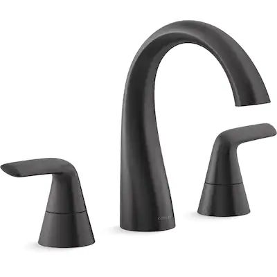 KOHLER  Avail Matte Black 2-handle Widespread WaterSense Mid-arc Bathroom Sink Faucet with Drain | Lowe's