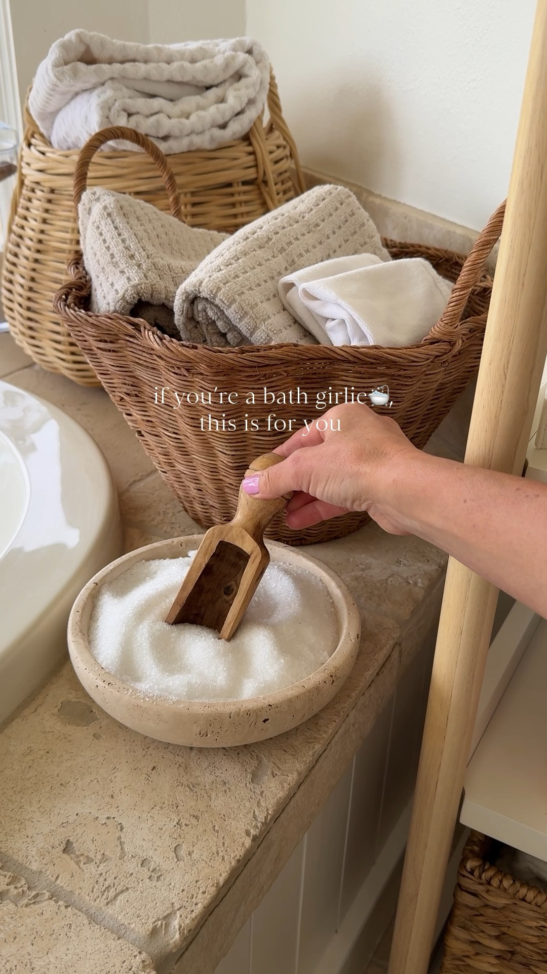 Bath time just got a whole lot more elevated, bath girlies🛁
Ditch the plastic tub and bring that spa-at-home energy with a natural stone bowl + wooden scoop - both Amazon finds! Perfect for portioning your favorite Epsom salts, magnesium flakes, or luxurious bath soaks in the prettiest way possible.
Paired with a woven basket overflowing with those dreamy neutral towels… this is the kind of small detail that turns an ordinary bath into a ritual🤍
Soft textures, warm wood, and earthy stone — because your self-care deserves to look as good as it feels!!

#LTKHome #LTKBeauty #LTKselfcare
