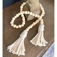 Tiered Tray Decor/Natural Wood Beads Modern Farmhouse Boho Small Garland With Macrame Cotton Cord Ta | Etsy (US)